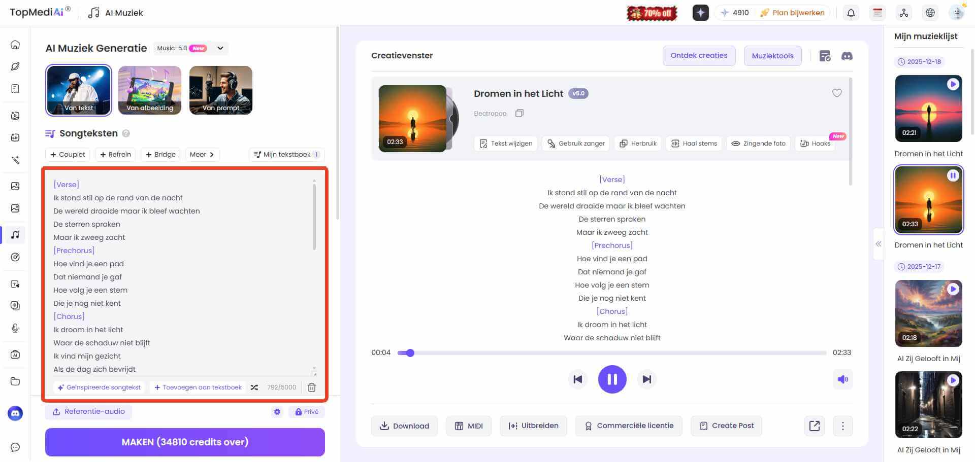 topmediai songtekst naar liedje stappen
