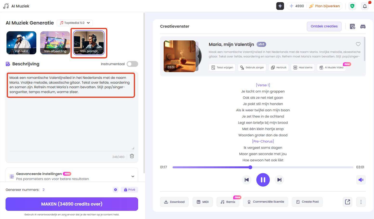 ai valentijnsliedje maken stappen