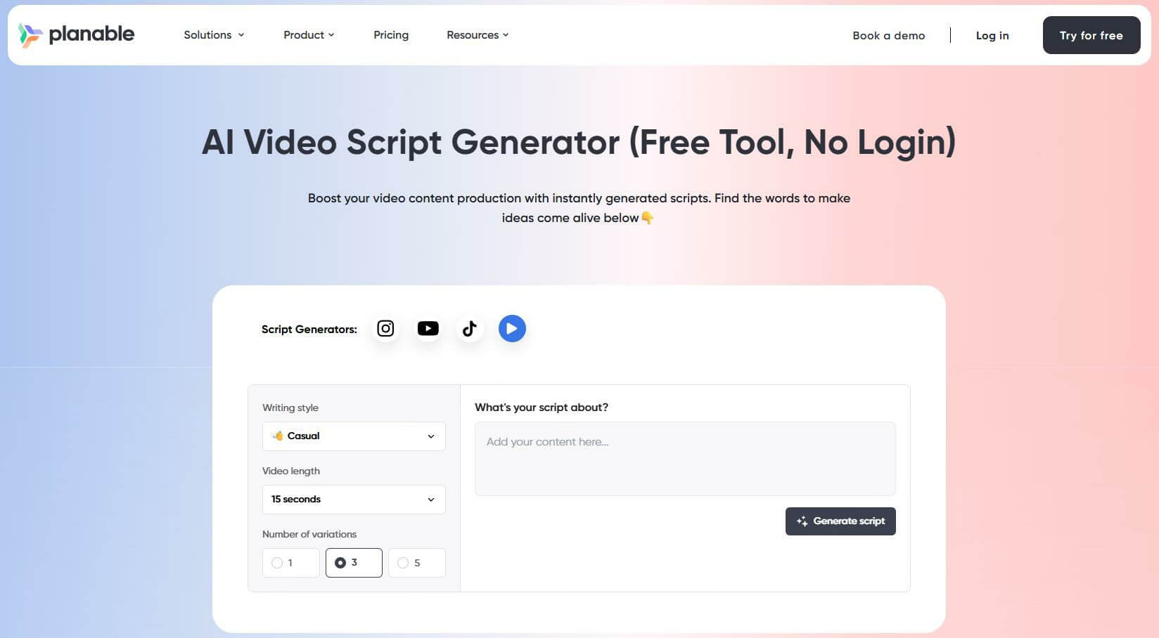 planable ai video script-generator