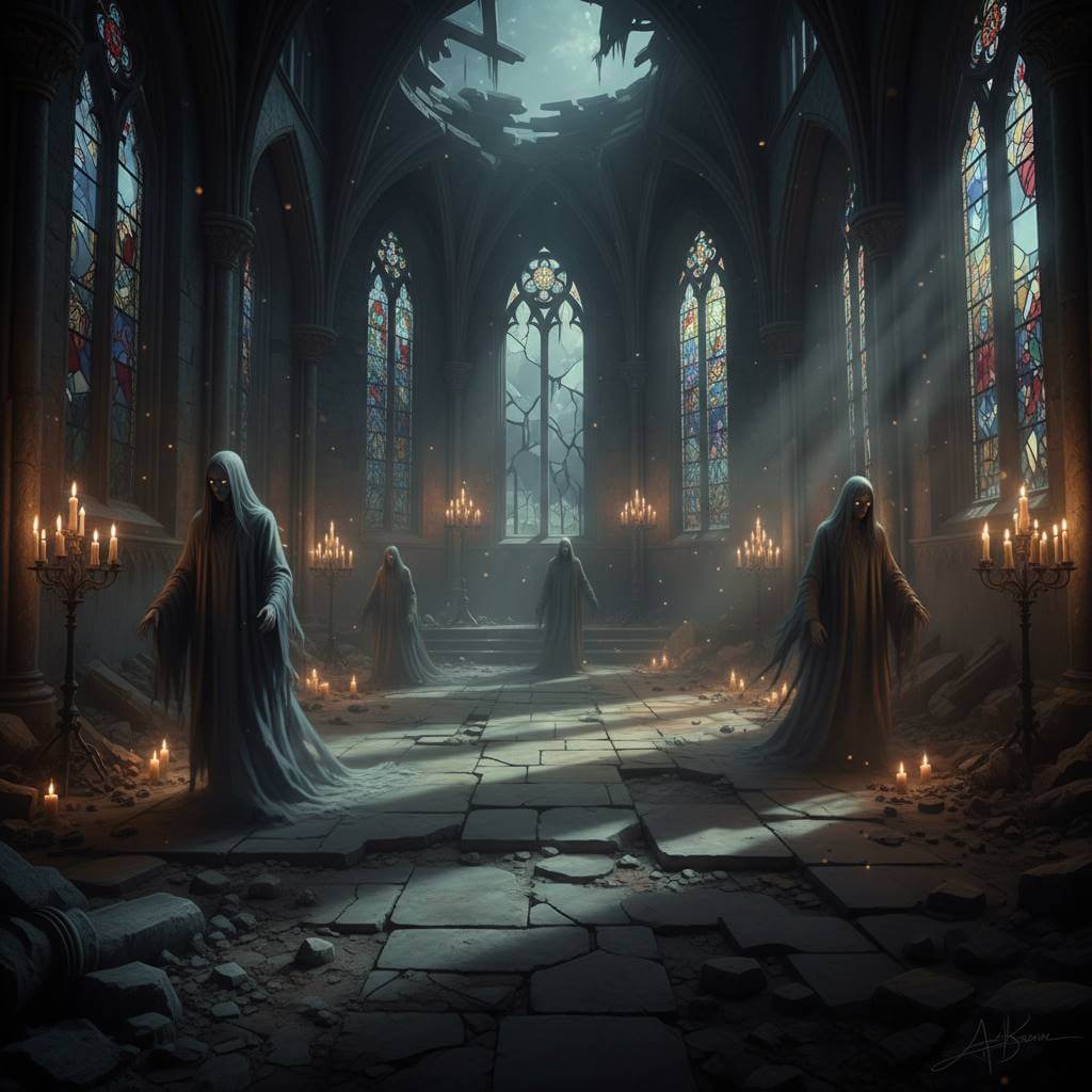 topmediai冰冷教堂風格恐怖作畫