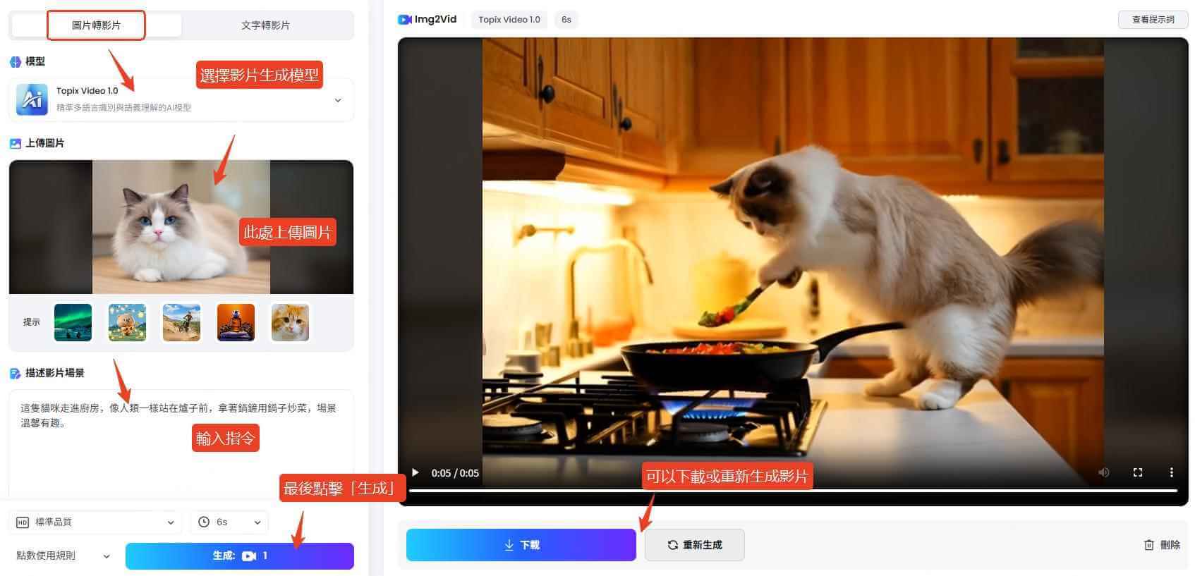 topmediai圖片製作ai動物料理影片