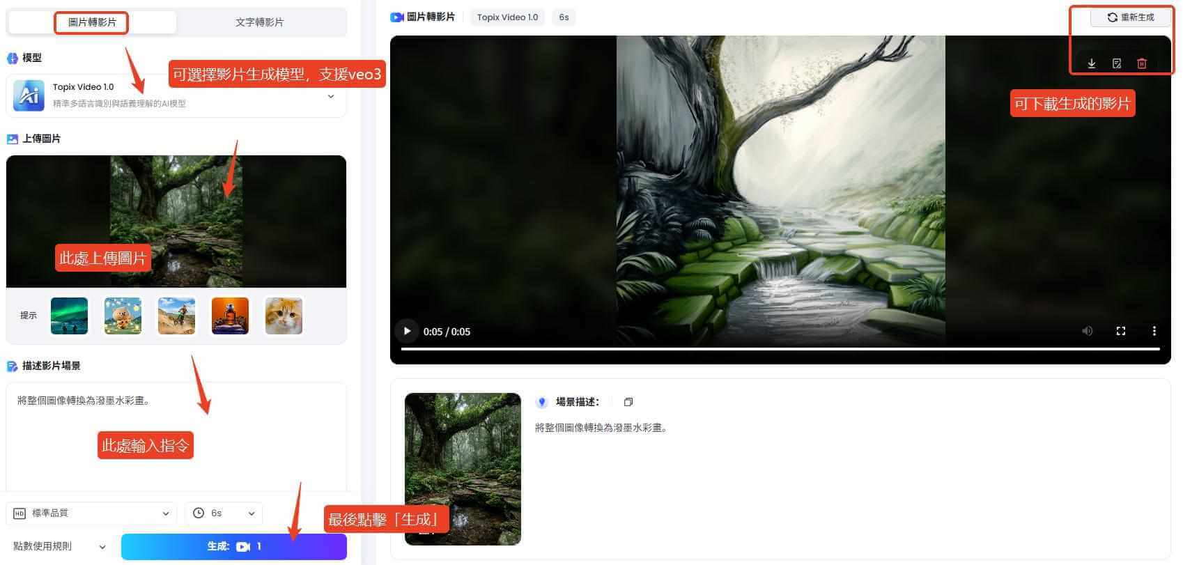 topmediai ai照片轉成水彩畫影片